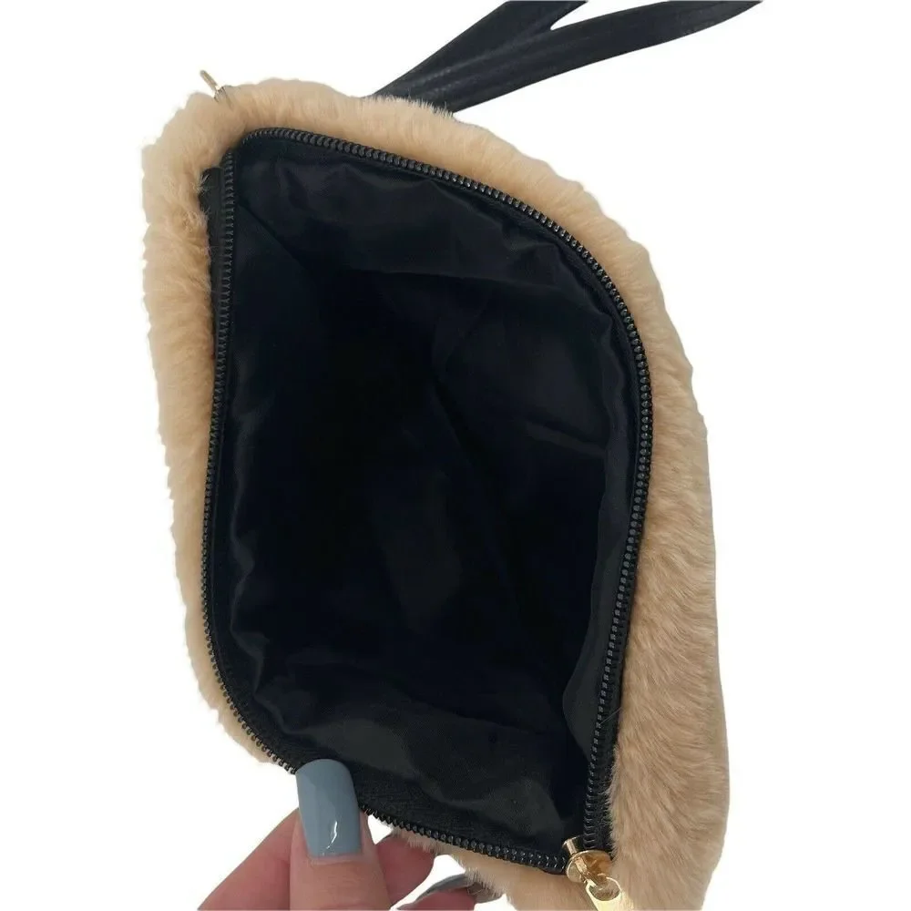 Blush Pink Faux Fur Wristlet Small Clutch Modern Cozy Chic Fun Night Out Plush